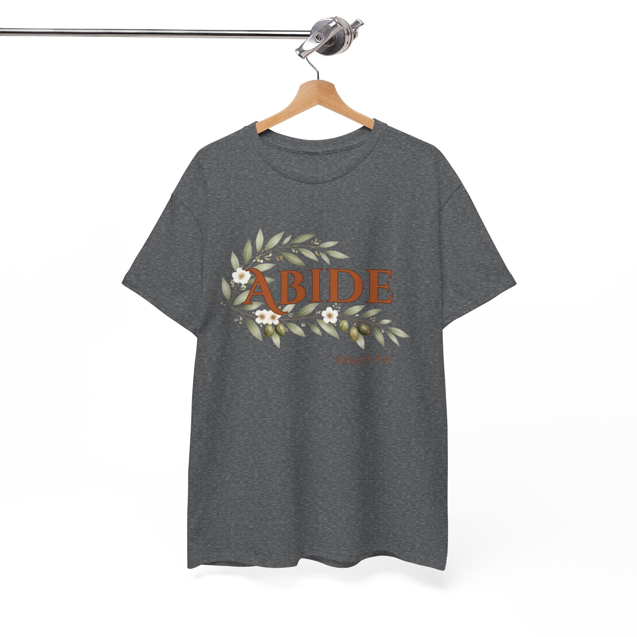 Abide Shirt – John 15:4-11 Christian T-Shirt | Faith-Based Floral Scripture Tee | Biblical Encouragement Gift