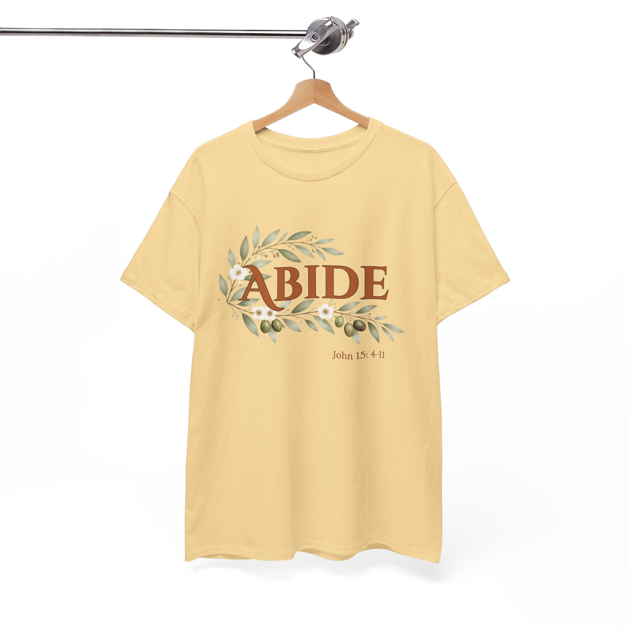 Abide Shirt – John 15:4-11 Christian T-Shirt | Faith-Based Floral Scripture Tee | Biblical Encouragement Gift