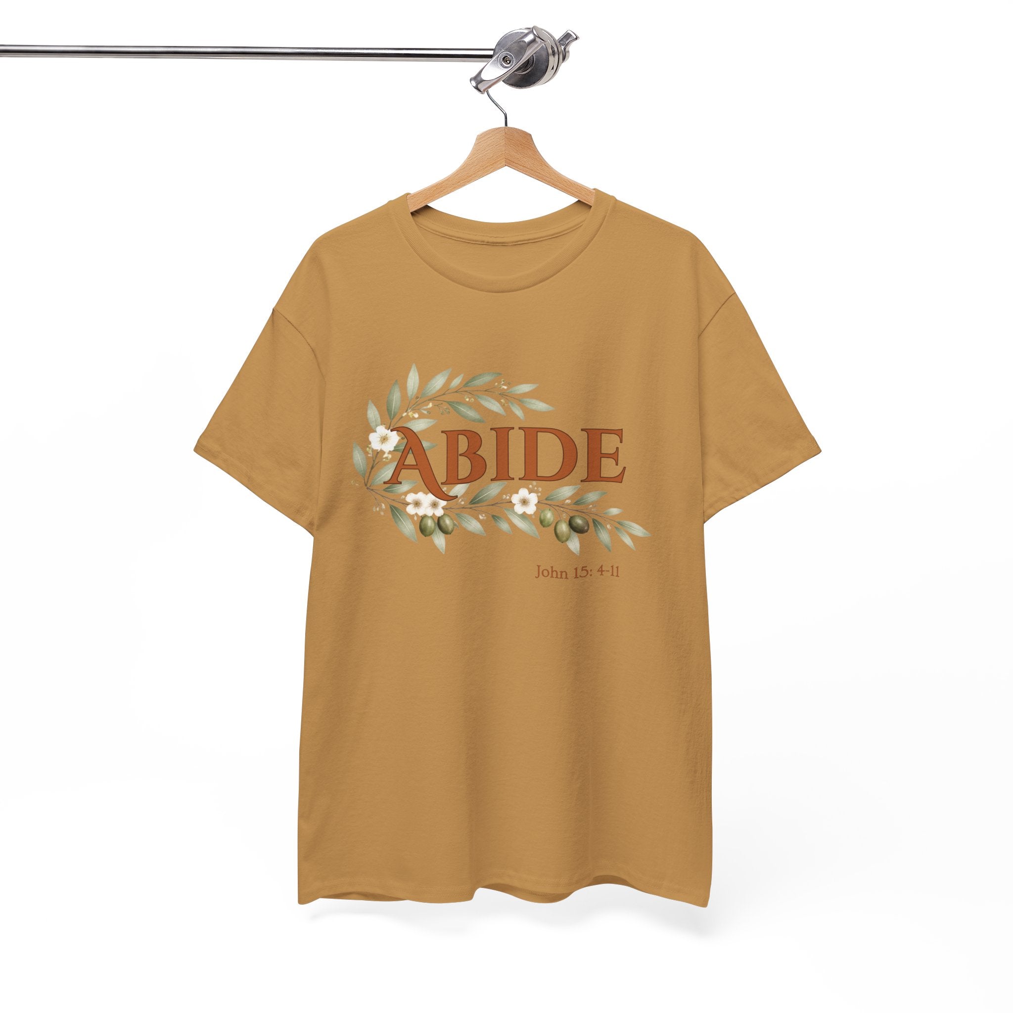 Abide Shirt – John 15:4-11 Christian T-Shirt | Faith-Based Floral Scripture Tee | Biblical Encouragement Gift