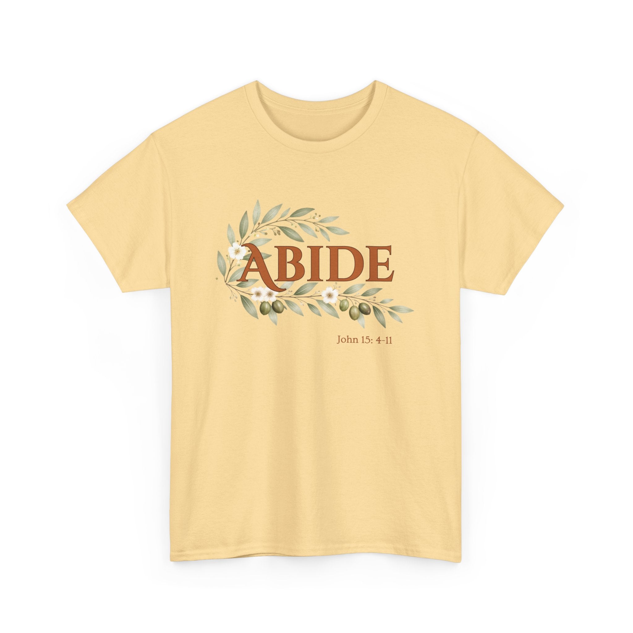 Abide Shirt – John 15:4-11 Christian T-Shirt | Faith-Based Floral Scripture Tee | Biblical Encouragement Gift