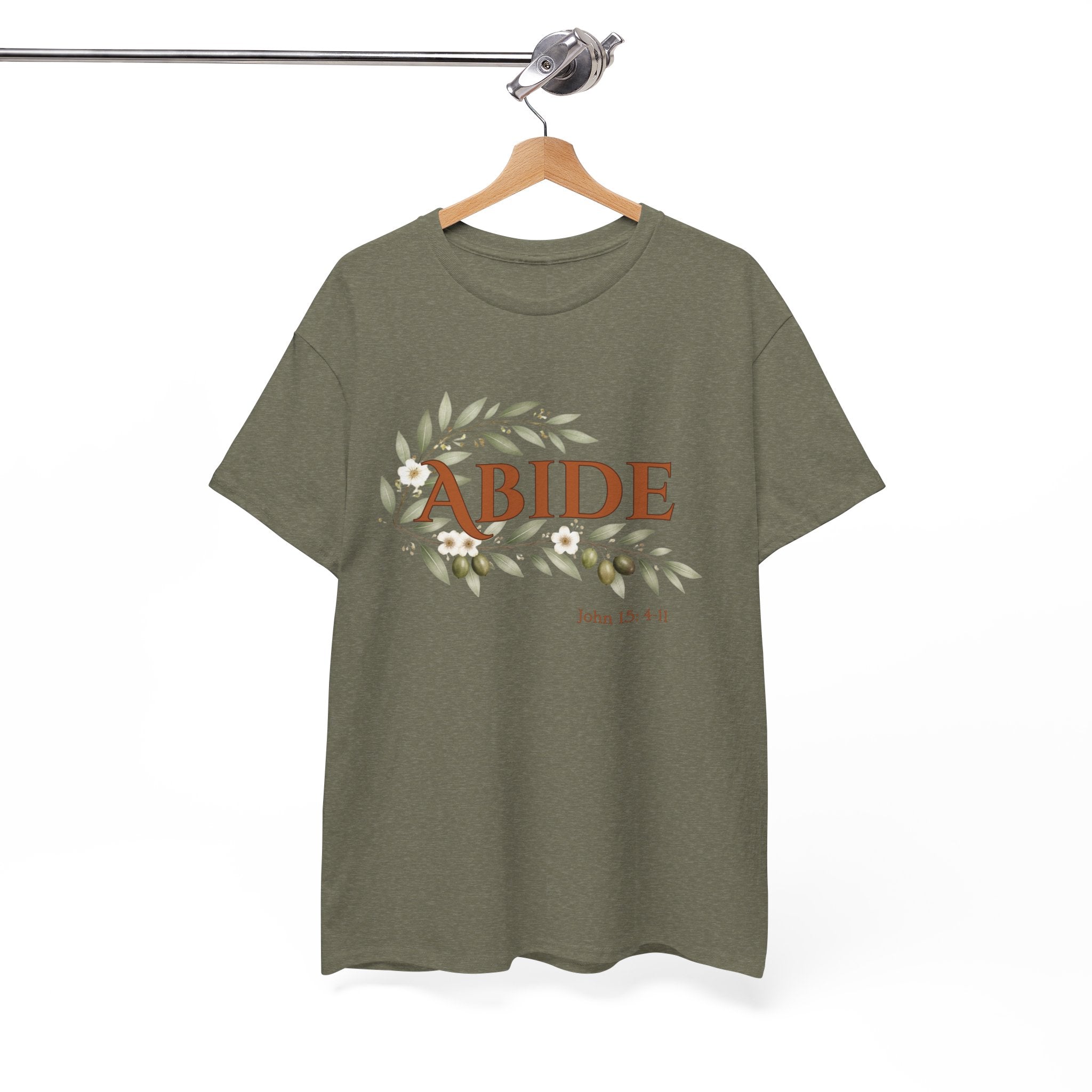 Abide Shirt – John 15:4-11 Christian T-Shirt | Faith-Based Floral Scripture Tee | Biblical Encouragement Gift