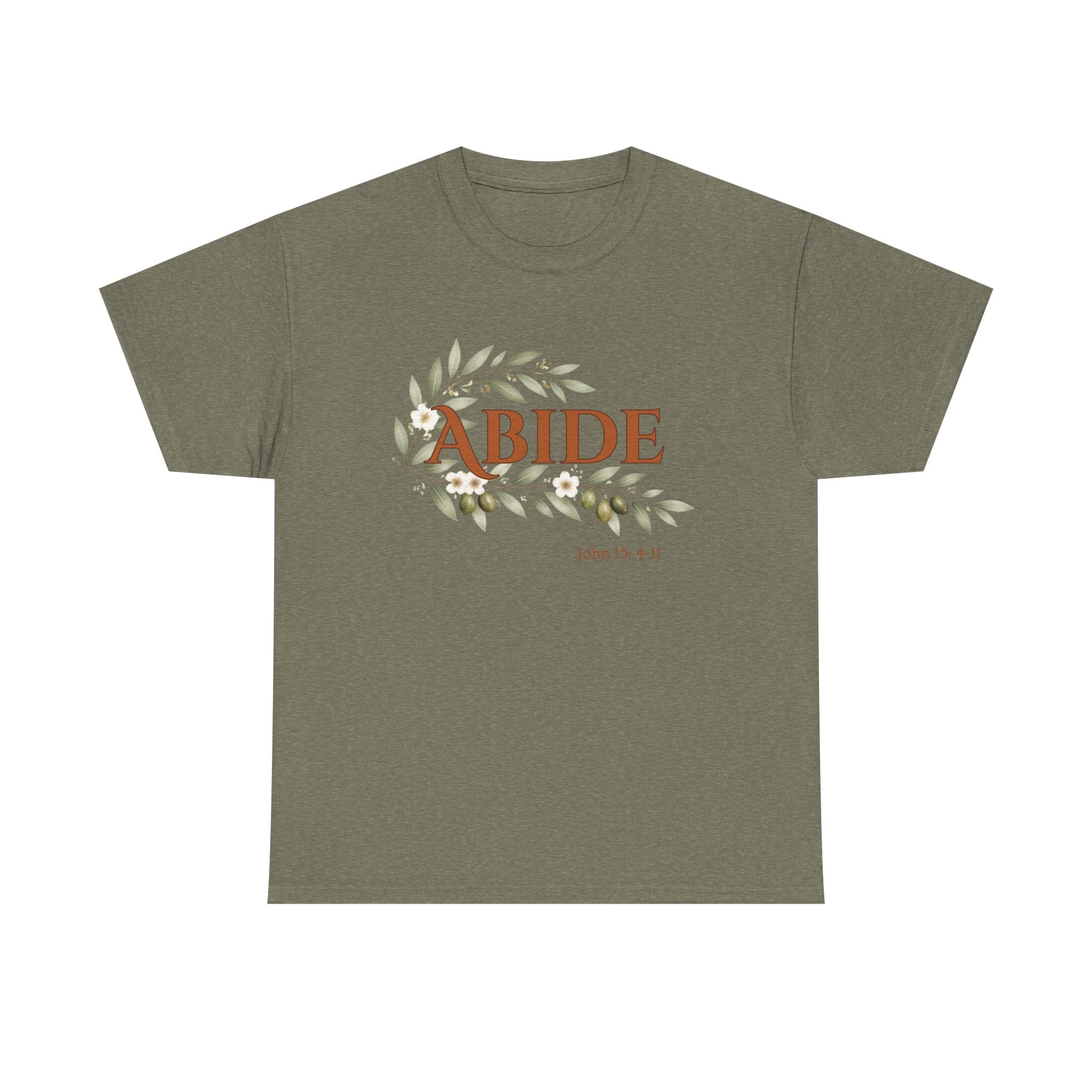 Abide Shirt – John 15:4-11 Christian T-Shirt | Faith-Based Floral Scripture Tee | Biblical Encouragement Gift